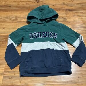 OshKosh Color Block Hoodie Sherpa Lined Hood Green Blue Gray * RUNSSMALL * Sz 10